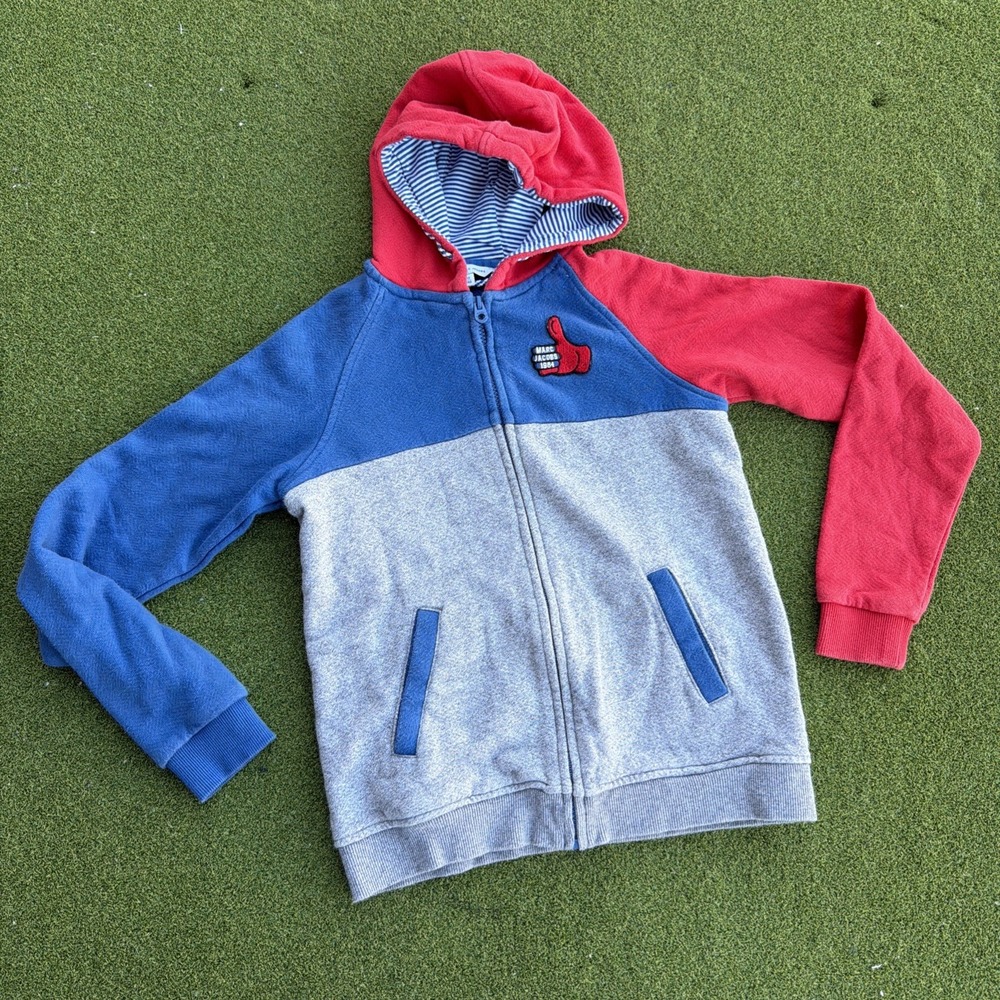 Little Marc Jacobs Boys Zip-Up Hooded Sweatshirt, Size 12Y RED BLUE